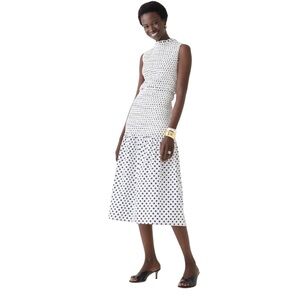 J.Crew Smocked cotton poplin drop-waist dress in dot print Size Small NWT